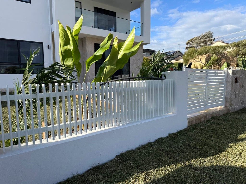 White aluminium fencing detail