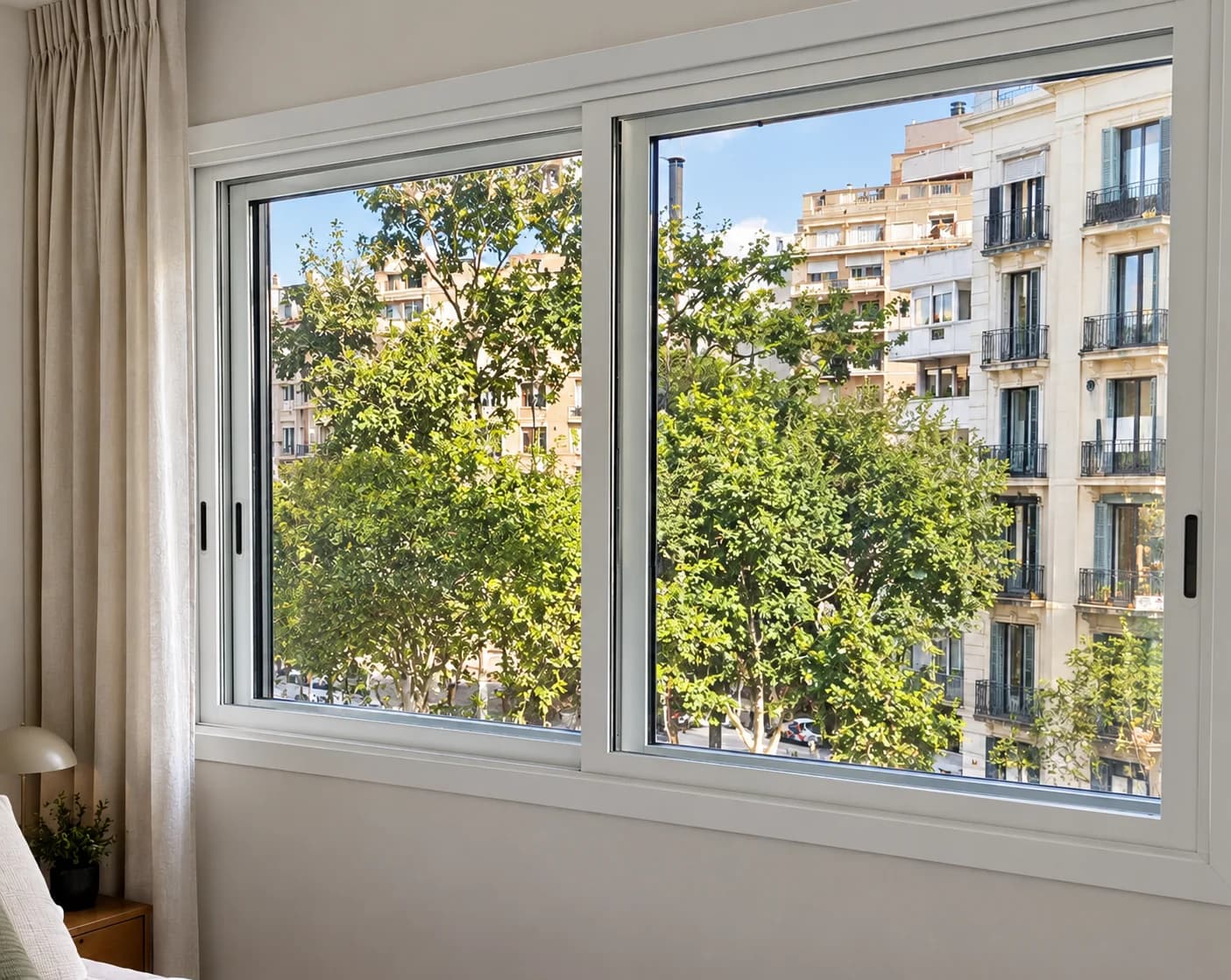 Illustration of a white aluminium internal secondary window in an apartment
